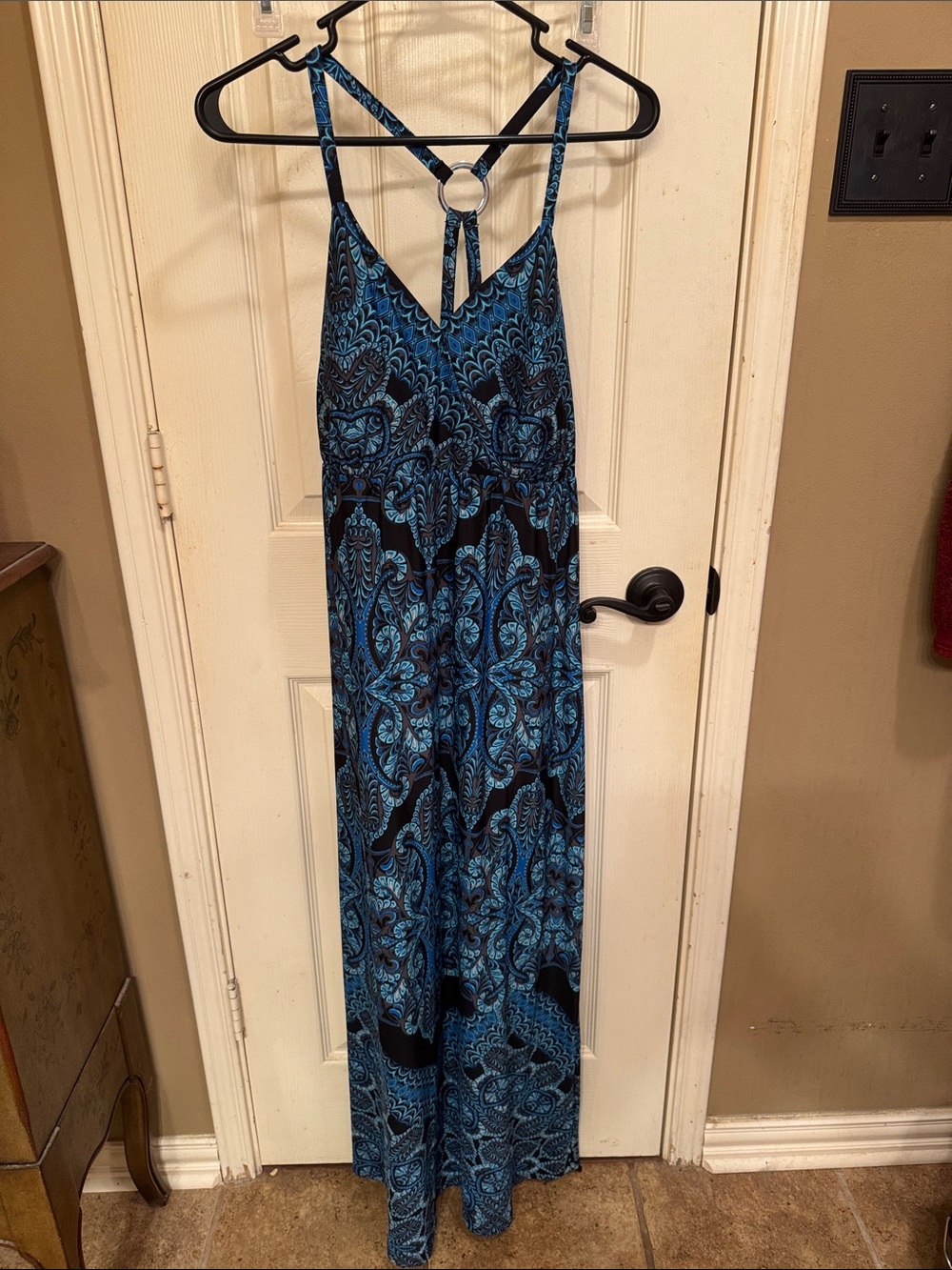 INC International Concepts Blue Paisley-Print Maxi Dress with Strappy Back